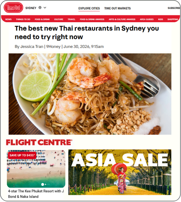 Flight Centre matched to a Thai restaurants article
