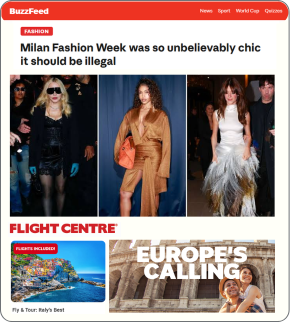 Flight Centre matched to a Cannes red carpet article
